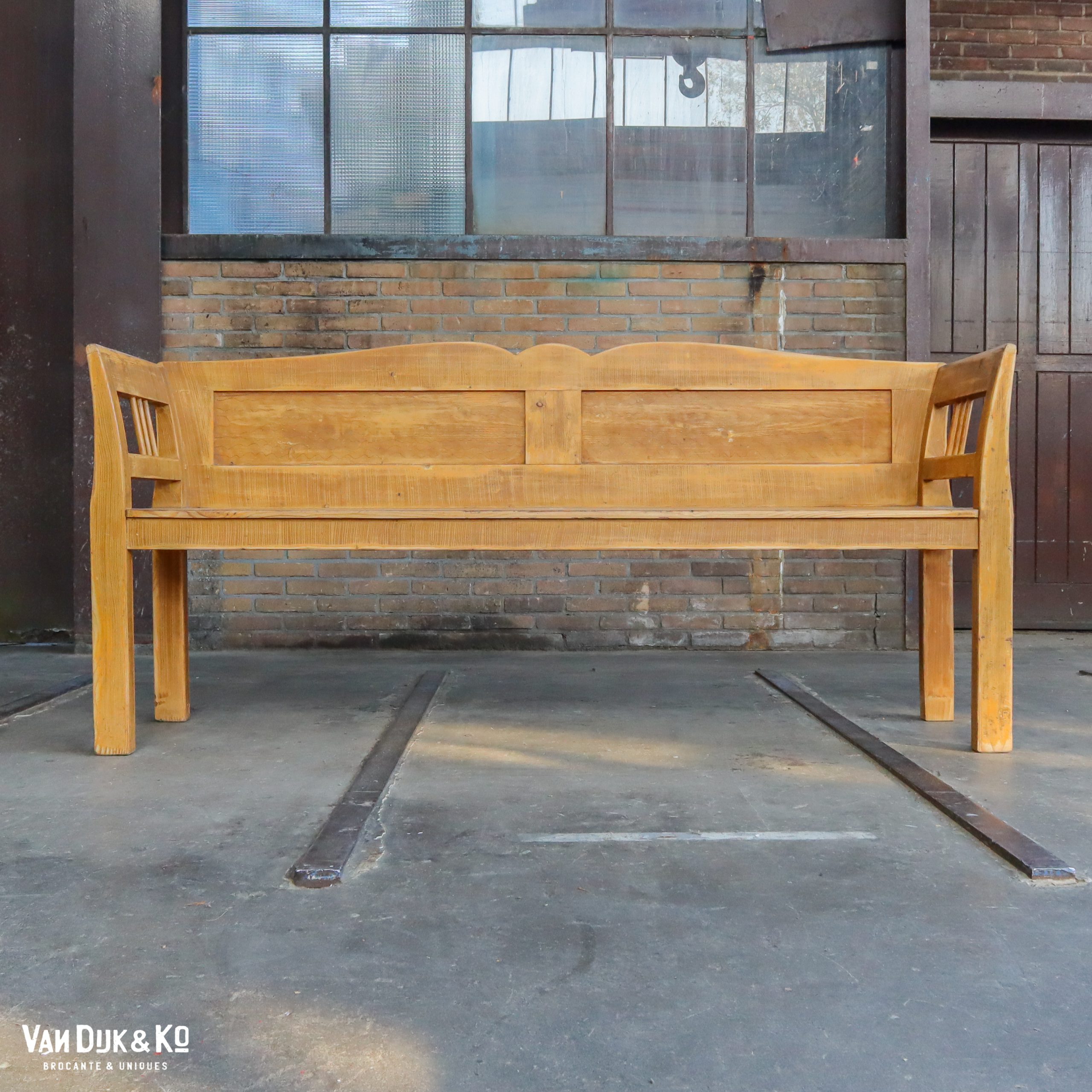 Houten brocante bank - Afbeelding 2