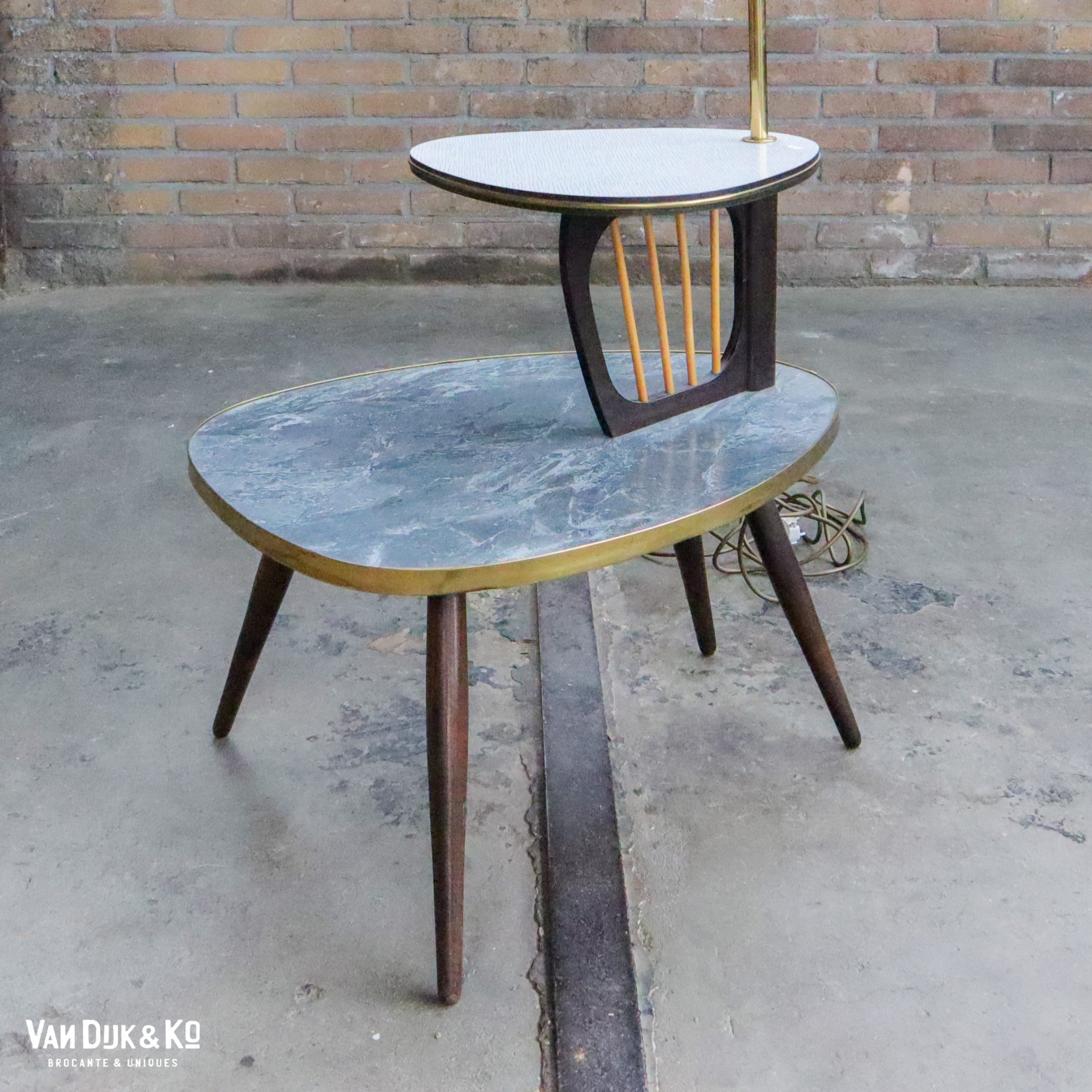 Vintage formica vloerlamp met tafeltjes - Afbeelding 3