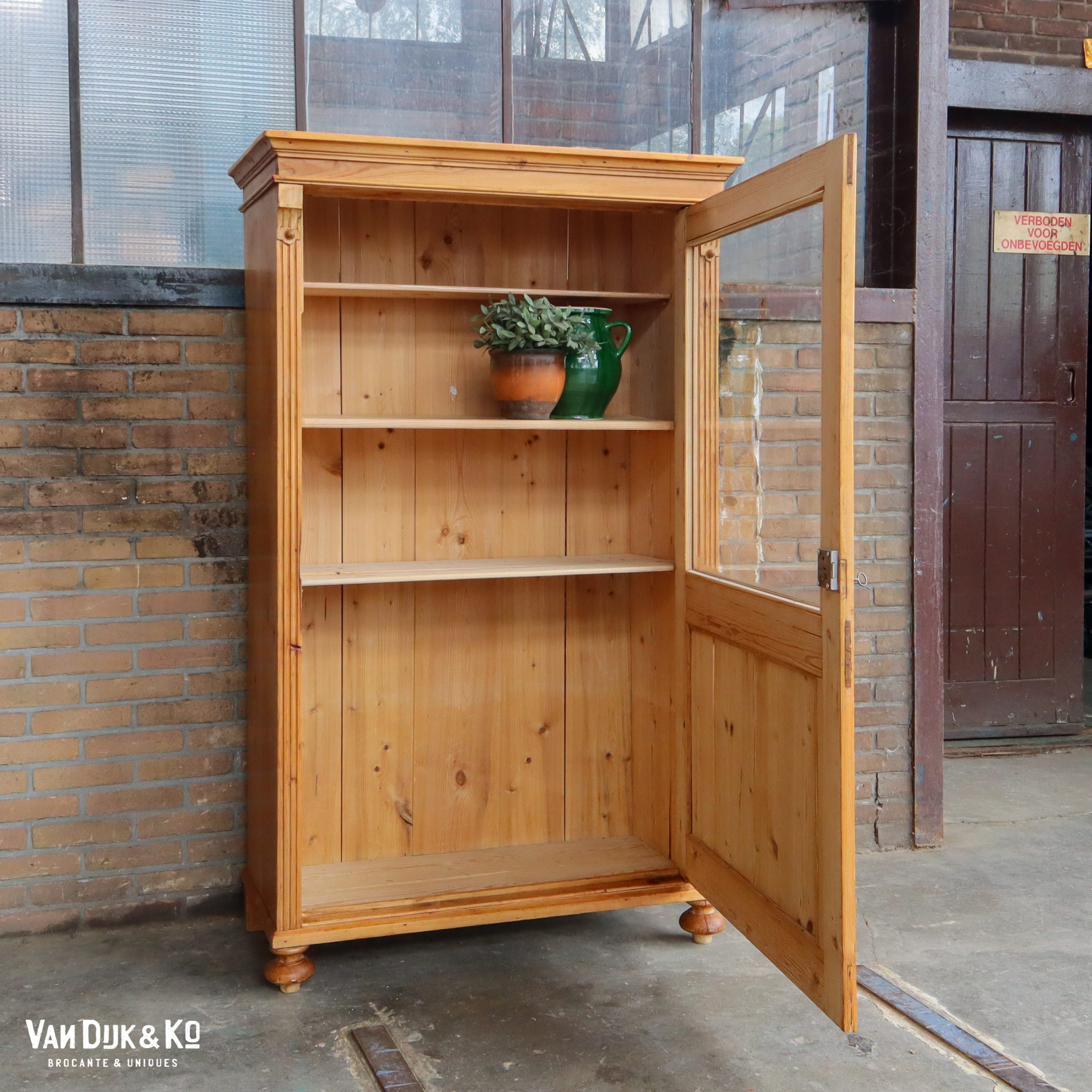 Grenen eendeurs vitrinekast - Afbeelding 3