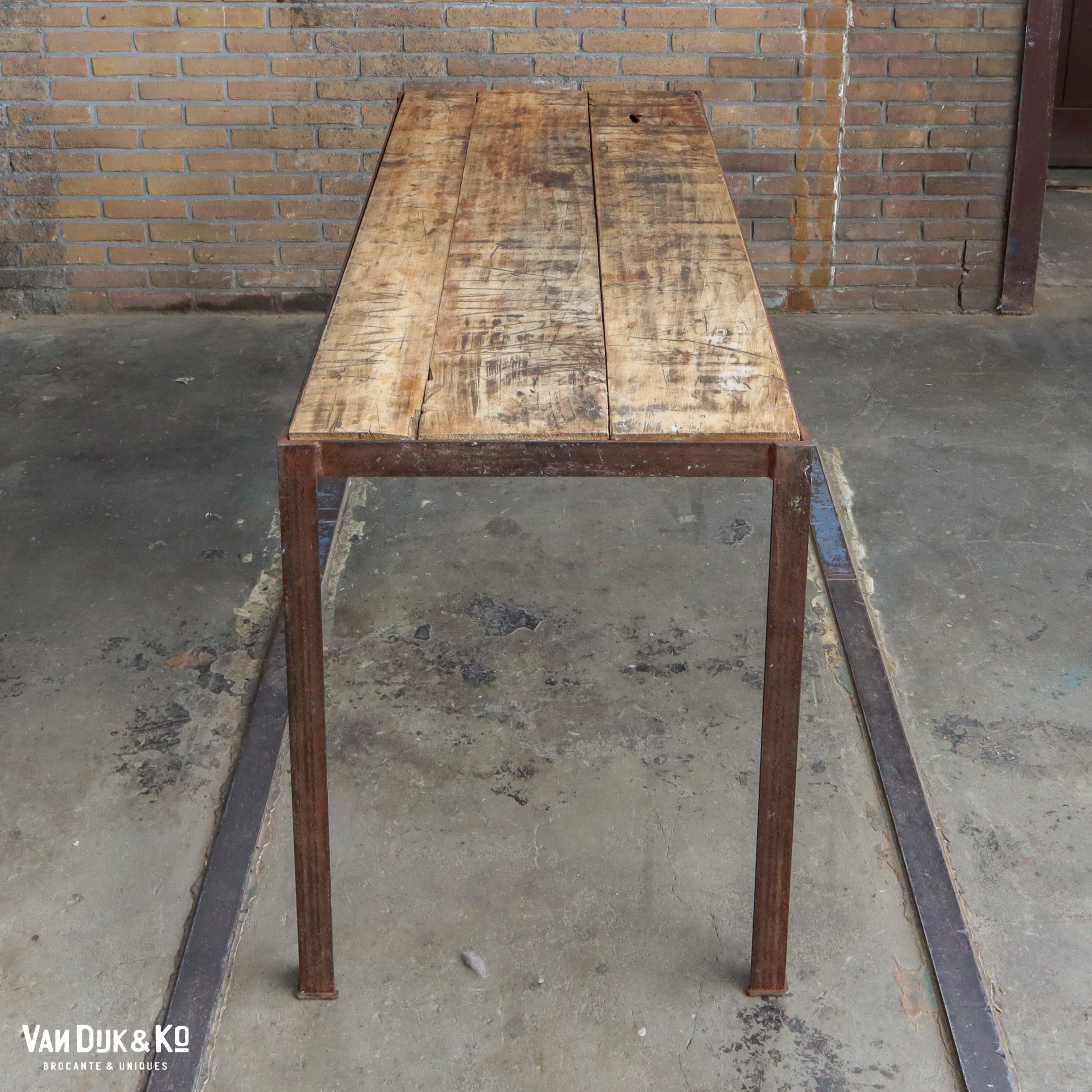Industriële tafel met houten blad - Afbeelding 3